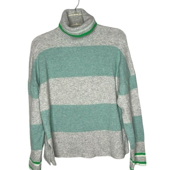 J.Crew Green & Grey Stripe Merino/Alpaca Wool Turtleneck Sweater. Size Small. - Picture 1 of 10